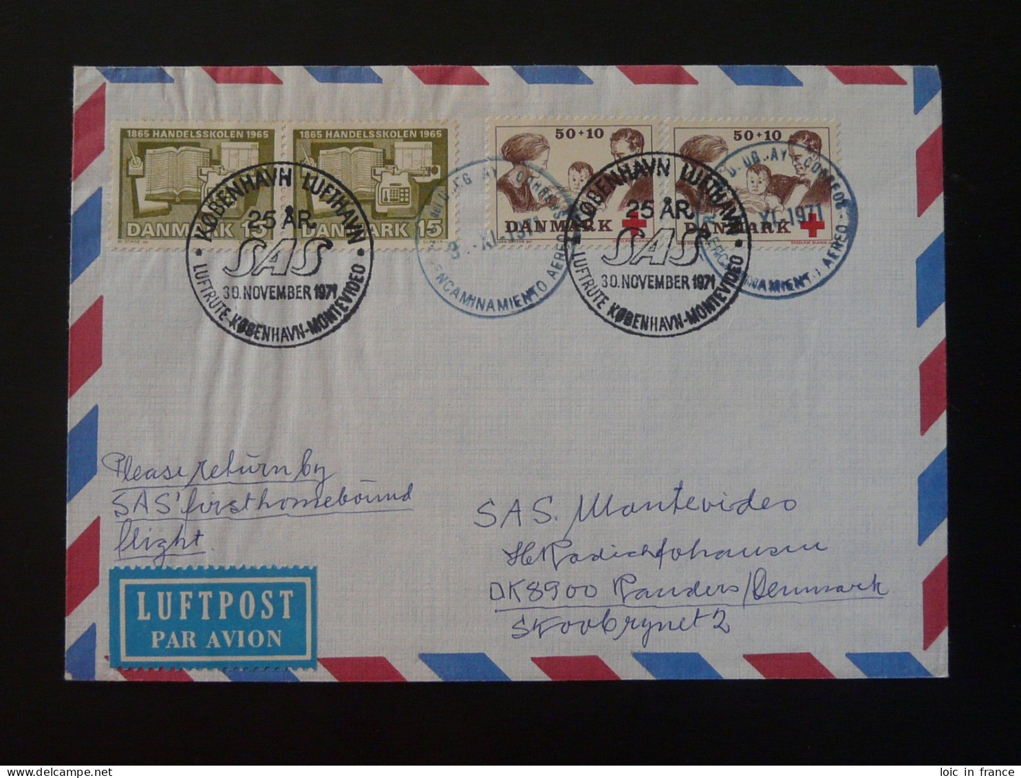 Lettre Premier Vol First Flight Cover Copenhagen Uruguay 25 Years Of SAS Denmark 1971 (ex 2) - Covers & Documents