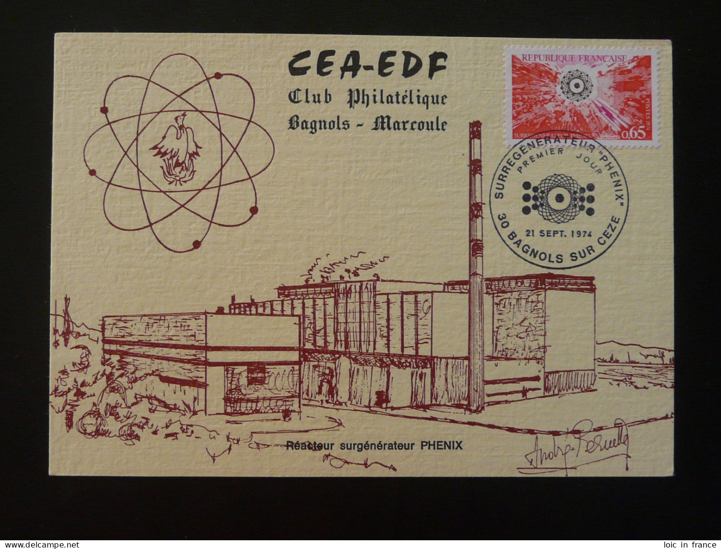 Carte Maximum Card Surregenerateur Phenix CEA-EDF Bagnols 30 Gard 1974 (ex 1) - Atomenergie