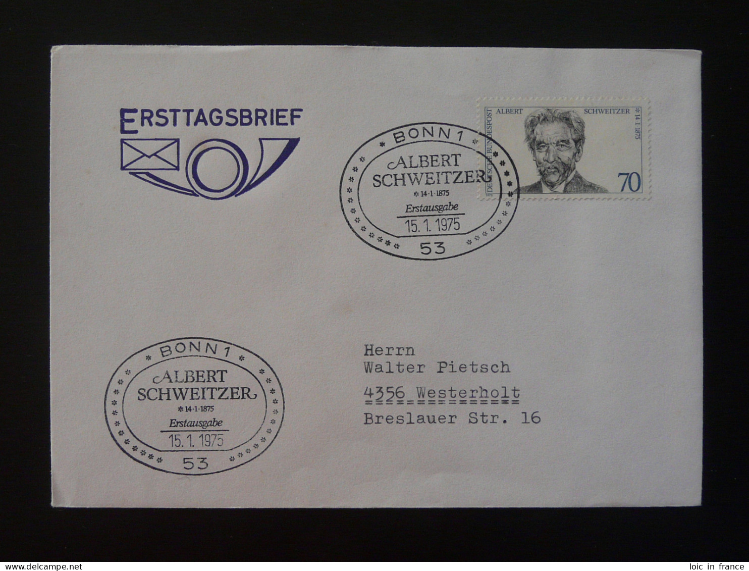 FDC Albert Schweitzer Prix Nobel Allemagne Germany 1975 - Albert Schweitzer