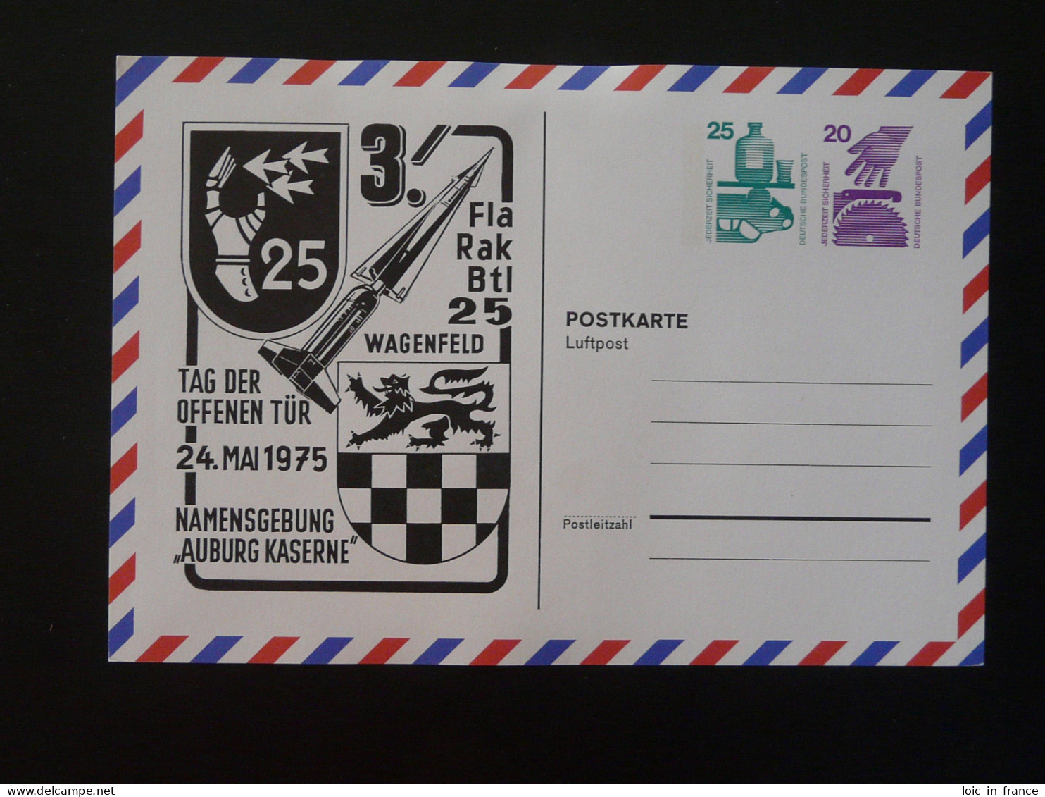 Entier Postal Stationery Card Rakete Rocket Kaserne Wagenfeld Allemagne Germany 1975 - Cartes Postales Privées - Neuves