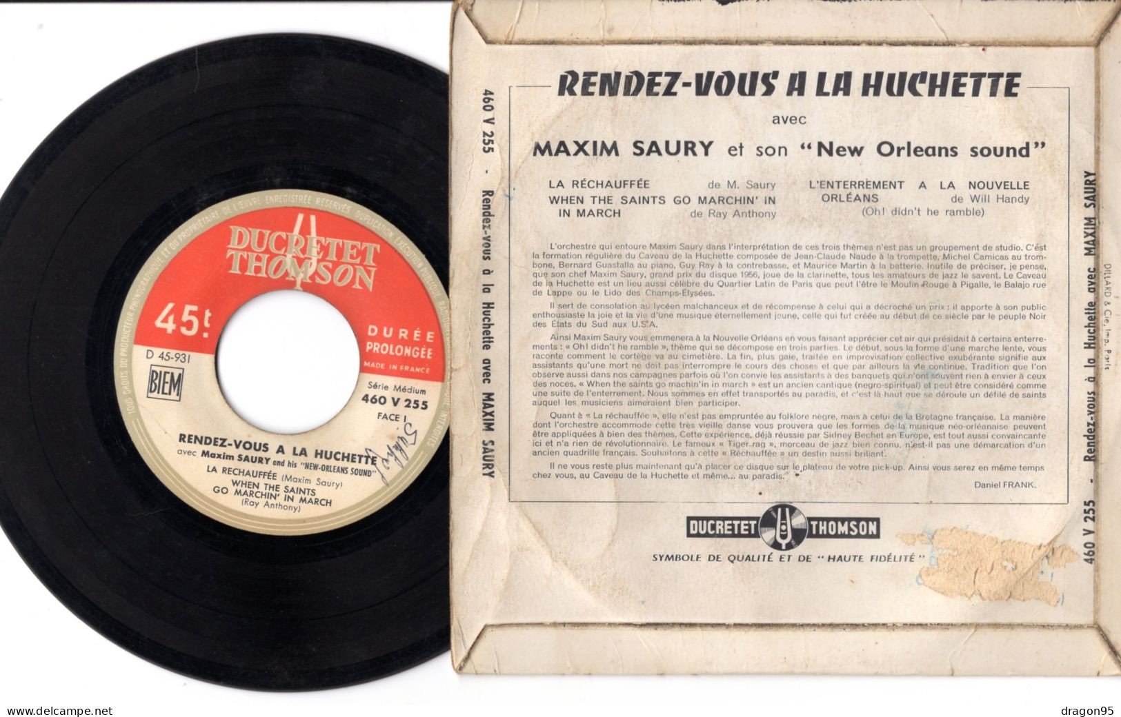 EP Maxime SAURY : Rendez-vous à La Huchette - Ducretet-Thomson 460 V 255 - France - 1956 - Jazz