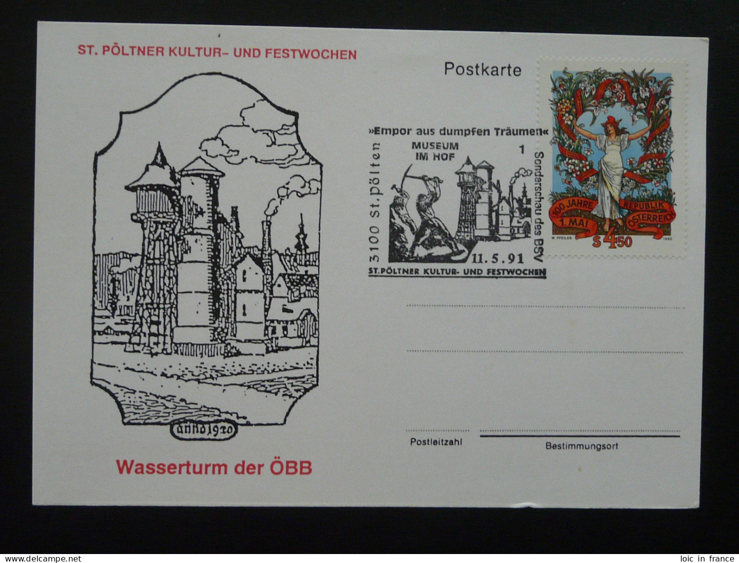 Carte Commemorative Card Chateau D'eau Water Tower Autriche Austria 1991 - Eau