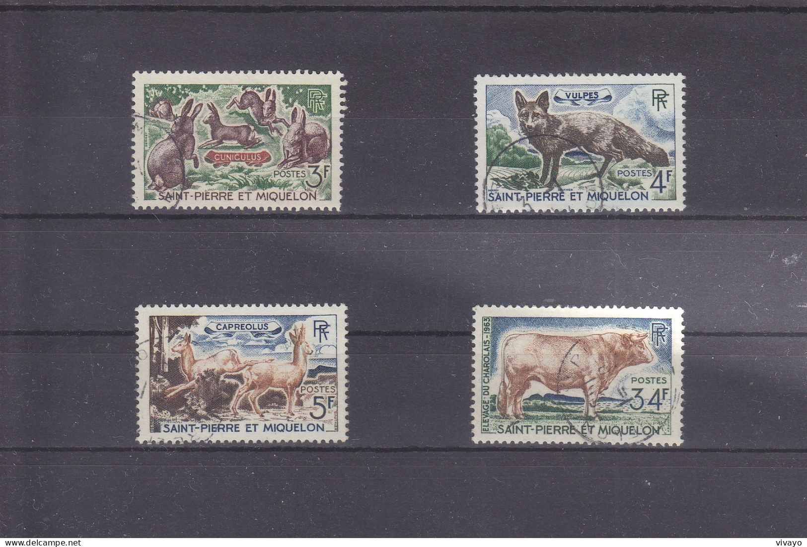 SAINT PIERRE ET MIQUELON - O/ FINE CANCELLED - 1964 - FAUNA , RABBITS , FOX , BULL   Yv. 372/5    Mi. 408/11 - Used Stamps
