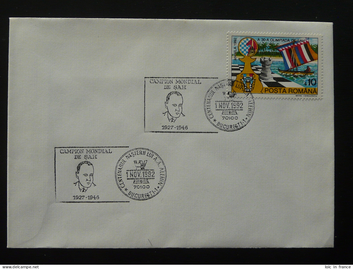 Championnat Du Monde échecs Chess Oblitération Sur Lettre Postmark On Cover Roumanie Romania 1992 - Marcofilie