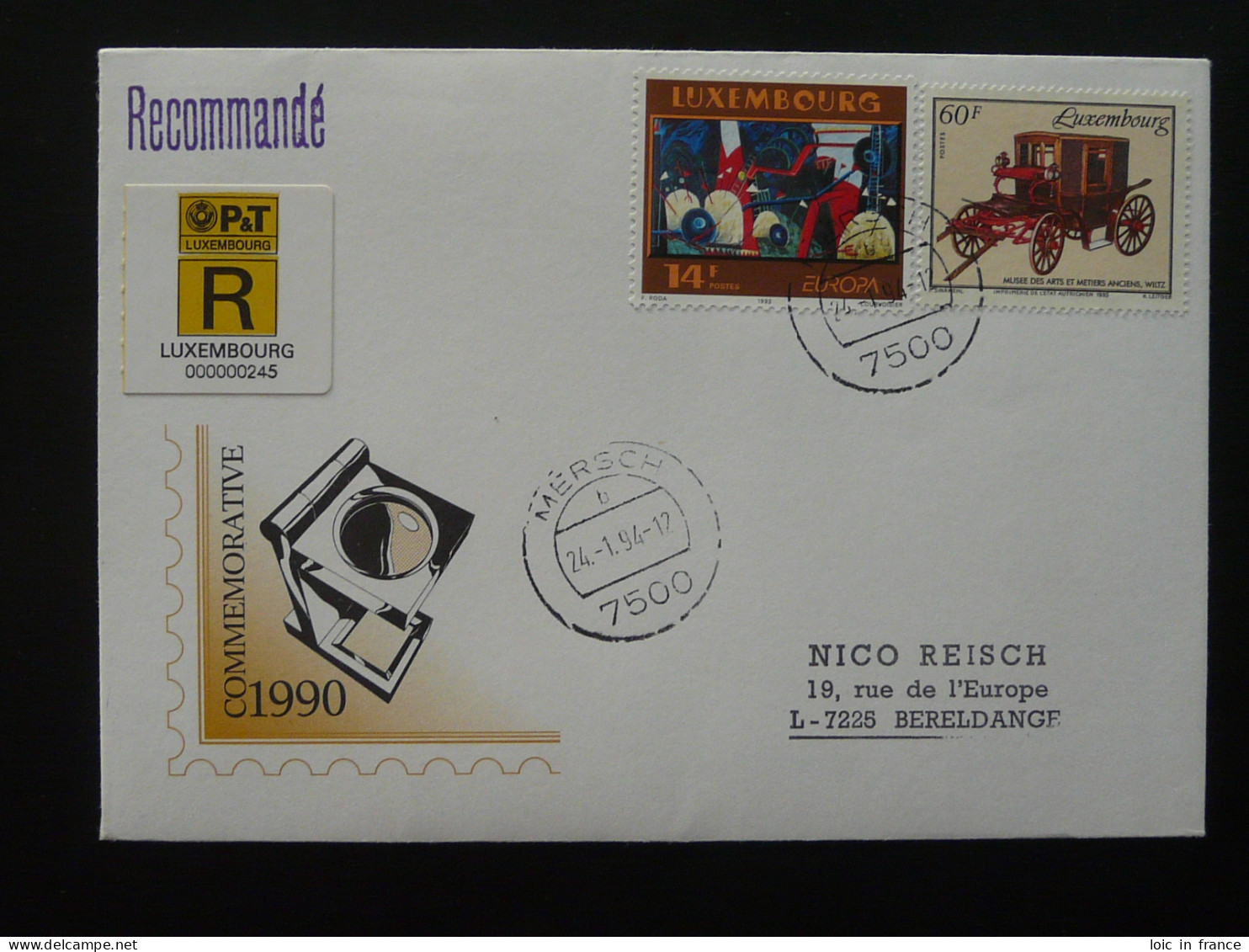 Lettre Recommandée Registered Cover Mersch Luxembourg 1994 - Covers & Documents