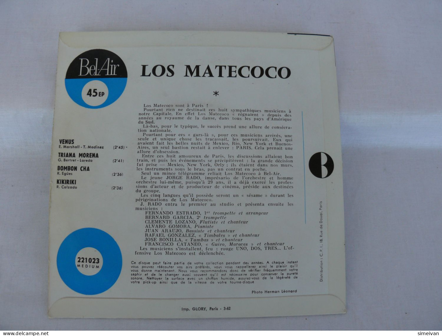 LOS MATECOCO VENUS, Cha Cha Cha RARE 7" VINYL 45 EP 1962 MADE IN FRANCE #1352 - World Music