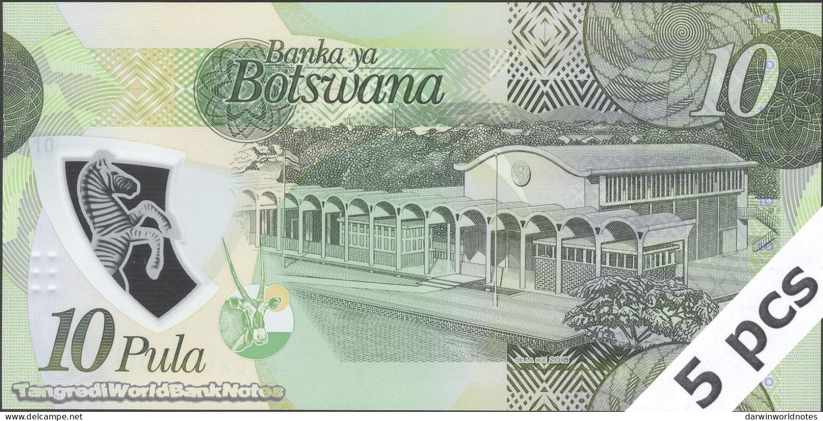 DWN - BOTSWANA P.35 - 10 Pula 2018 UNC Polymer Various Prefixes DEALERS LOT X 5 - Botswana