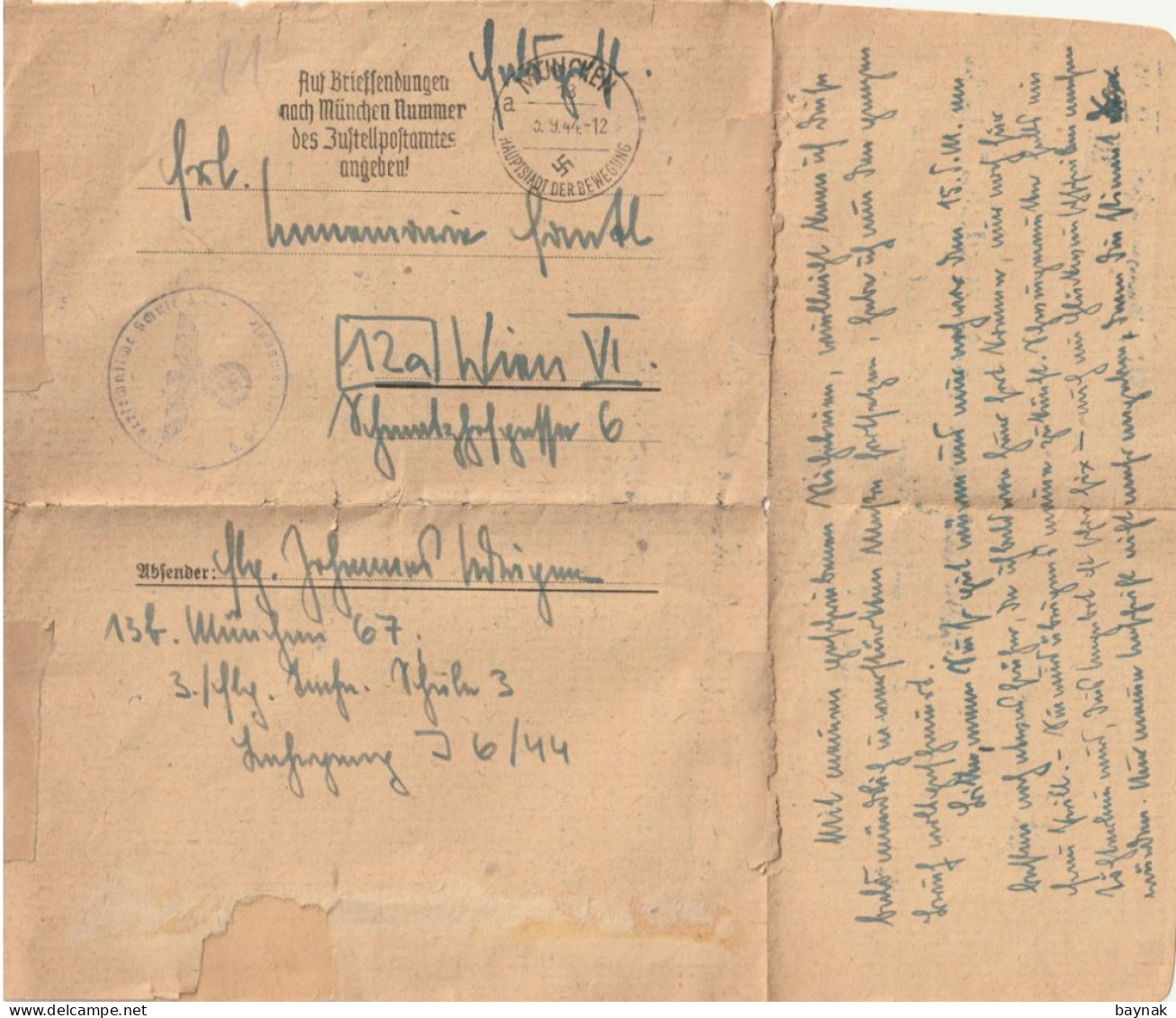 DEUTSCHES  REICH    -  FELDPOST  --  MUNCHEN 1944 - 1939-45