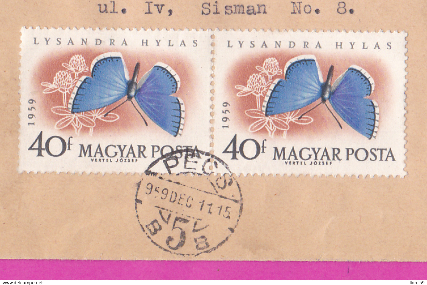 274826 / Hungary Registered Cover Pécs 1959 - 3x40+2x20 F. 24th World Fencing Championships ,  Butterflies To Burgas BG - Storia Postale