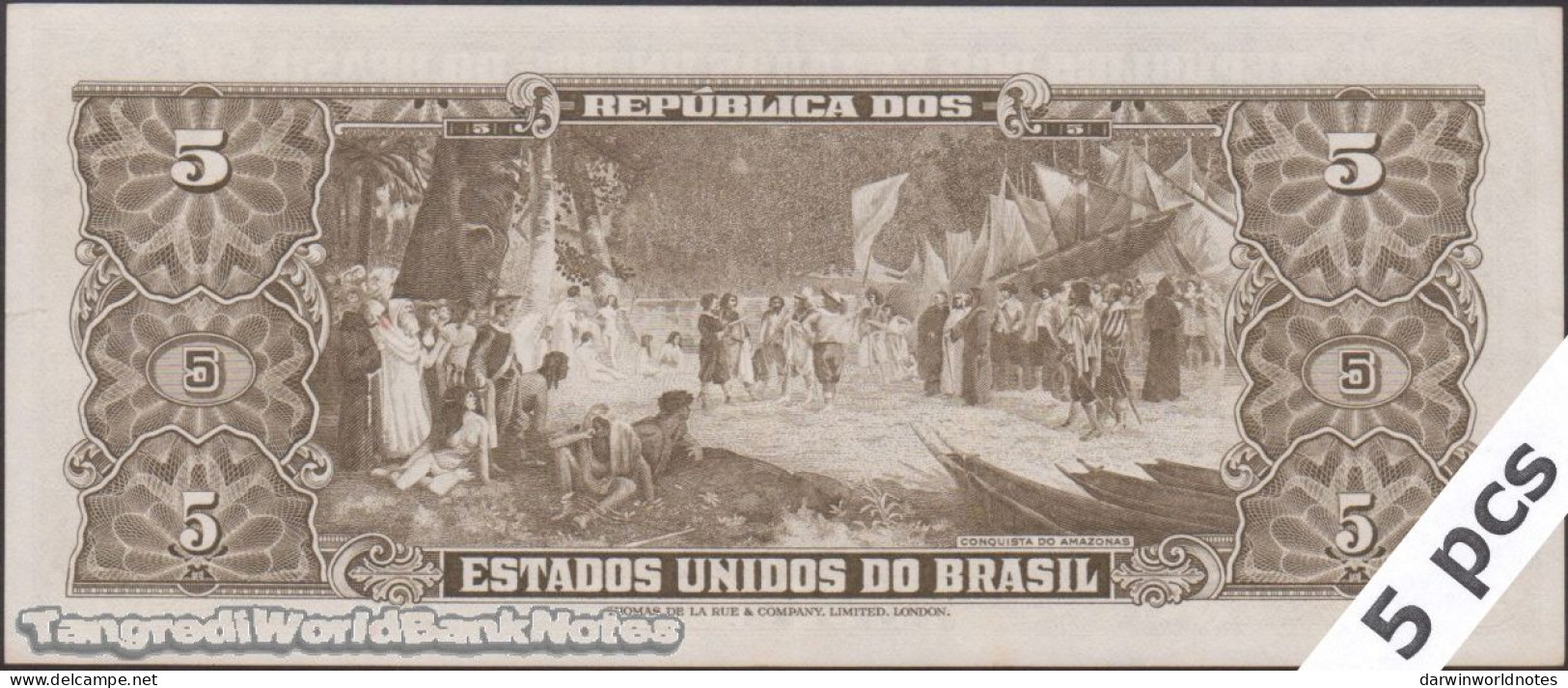 DWN - BRAZIL P.176a - 5 Cruzeiros ND (1962-1964) XF+ Various Prefixes DEALERS LOT X 5 - Brésil