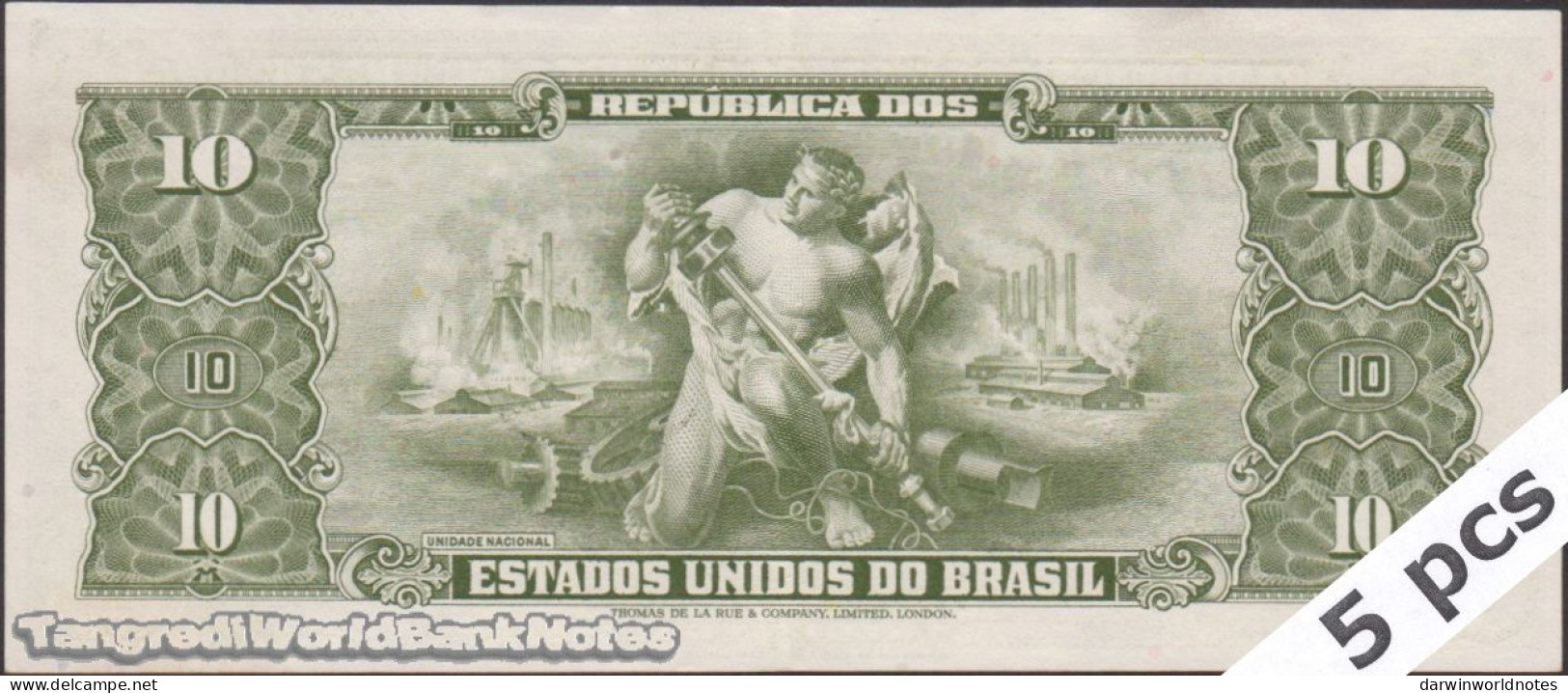DWN - BRAZIL P.183b - 1/10 Centavo/Cruzeiros ND (1965-1967) AXF Various Prefixes DEALERS LOT X 5 - Brésil