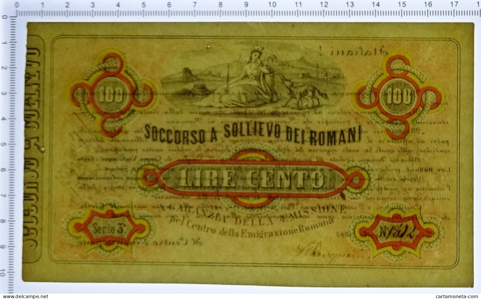 100 LIRE SOCCORSO A SOLLIEVO DEI ROMANI EMESSO FIRMA GARIBALDI 30/04/1867 SUP- - Altri & Non Classificati