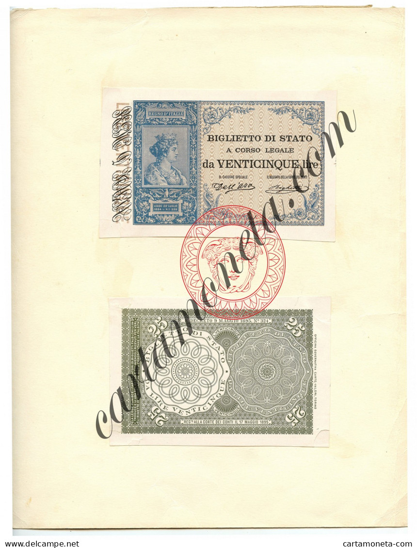 25 LIRE PROVA SU CARTONCINO BIGLIETTO DI STATO REGNO UMBERTO I 21/07/1895 BB - Regno D'Italia – Other