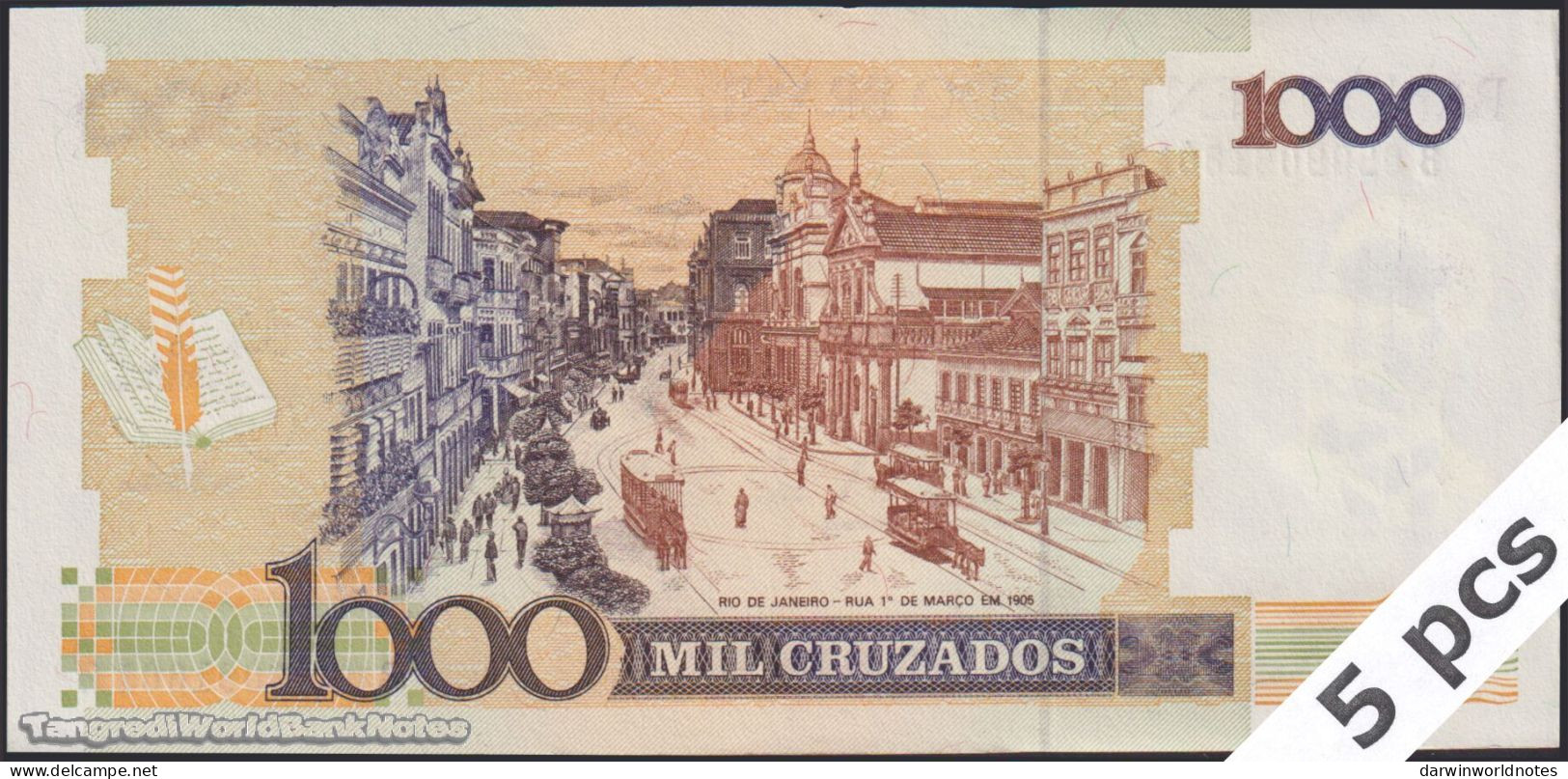 DWN - BRAZIL P.216b - 1/1000 1/1.000 Cruzado Novo/Cruzados ND (1988-1989) UNC Various Prefixes DEALERS LOT X 5 - Brésil