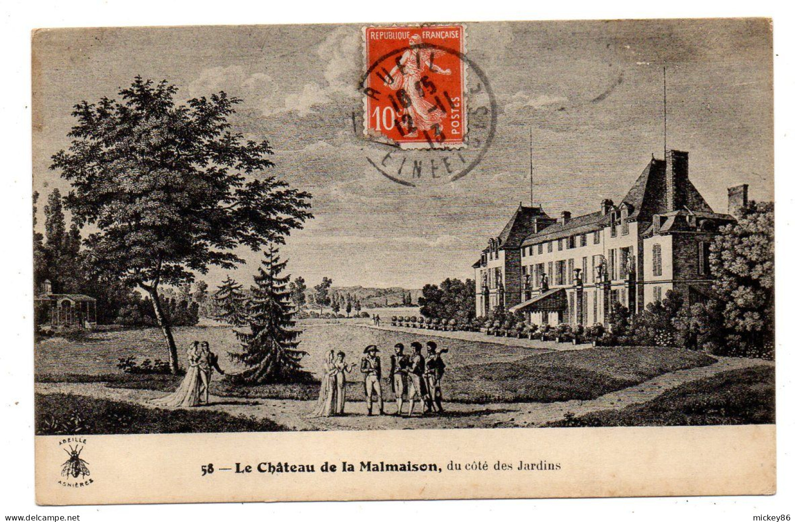 Histoire--Napoléon-1913-Chateau De La Malmaison Du Coté Des Jardins(petite Animation)  D'après Gravure-cachet RUEIL - History