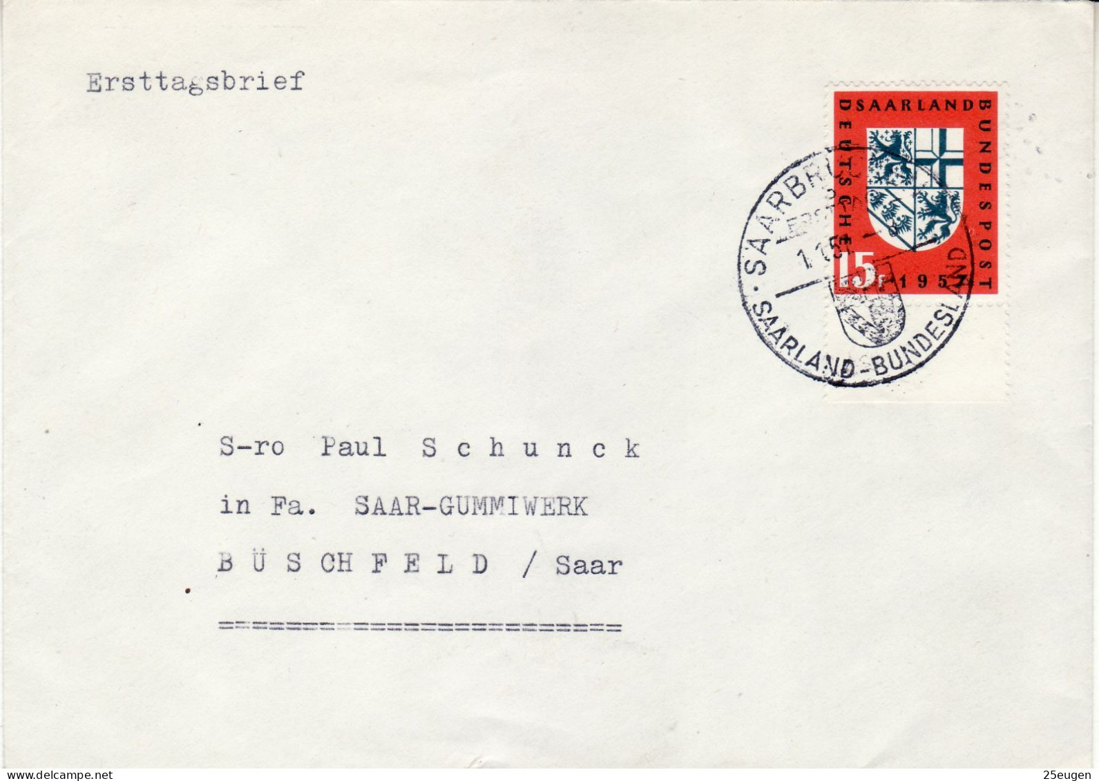 SAAR 1957 FDC  LETTER SENT FROM SAARBRUECKEN TO BUESCHFELD - Covers & Documents