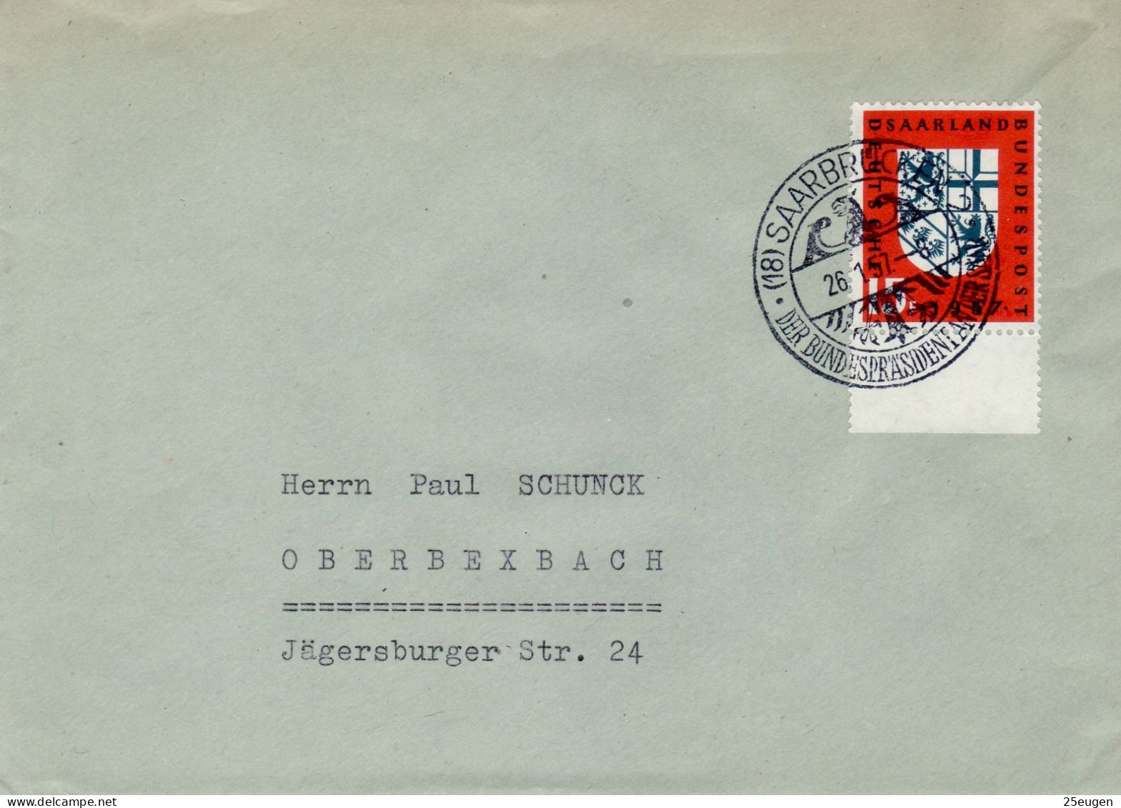 SAAR 1957  LETTER SENT FROM SAARBRUECKEN TO OBERBEXBACH - Storia Postale