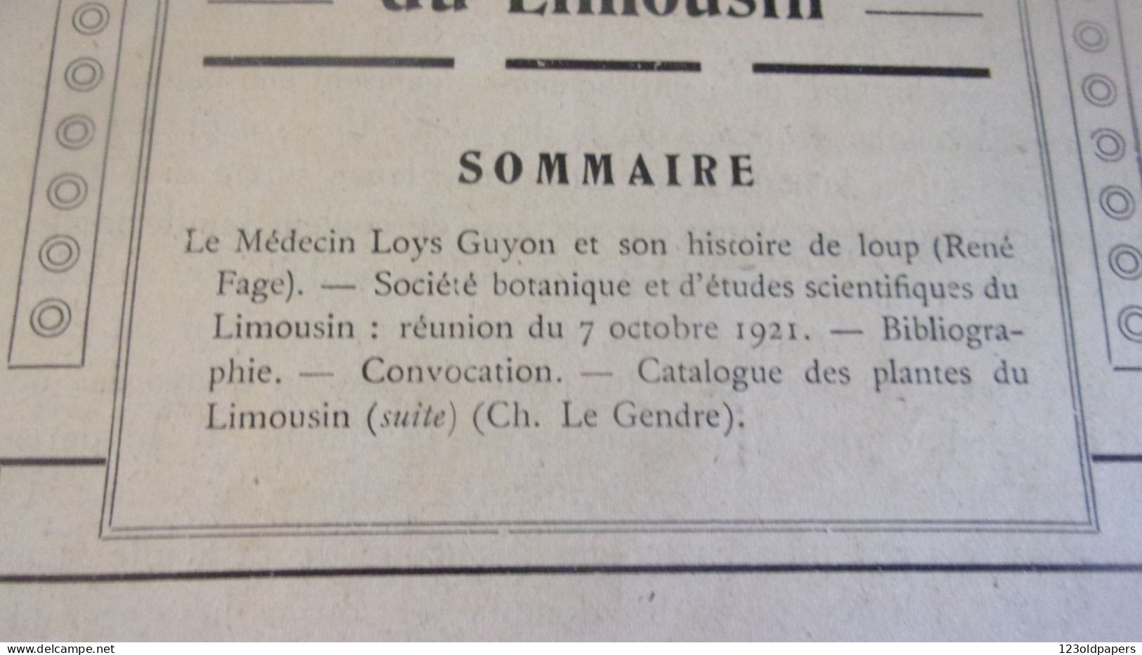 LIMOUSIN 1921 REVUE SCIENTIFIQUE  LOYS GUYON HISTOIRE DE LOUP NE A DOLE FIXE A UZERCHE CHATEAU NAUCHE VIGEOIS CORREZE - Limousin