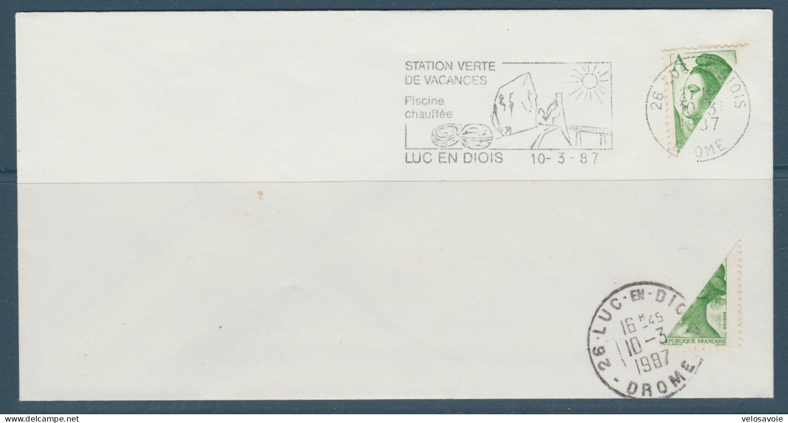 LIBERTE A VERT EN 2 DEMI TIMBRES SUR LETTRE OBLITERES DE LUC EN DIOIS - 1982-1990 Liberty Of Gandon