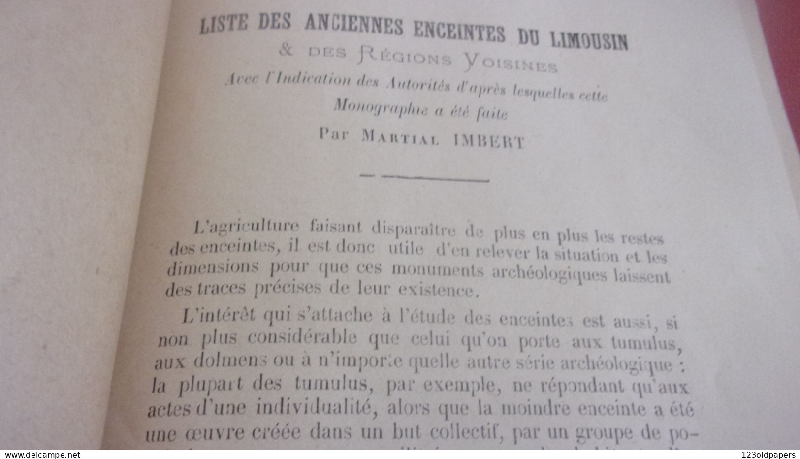 RARE INVENTAIRE  LIMOUSIN 1894 IMBERT MARTIAL MONOGRAPHIE DES ANCIENNES ENCEINTES DU LIMOUSIN ET DES REGIONS VOISINES - Limousin