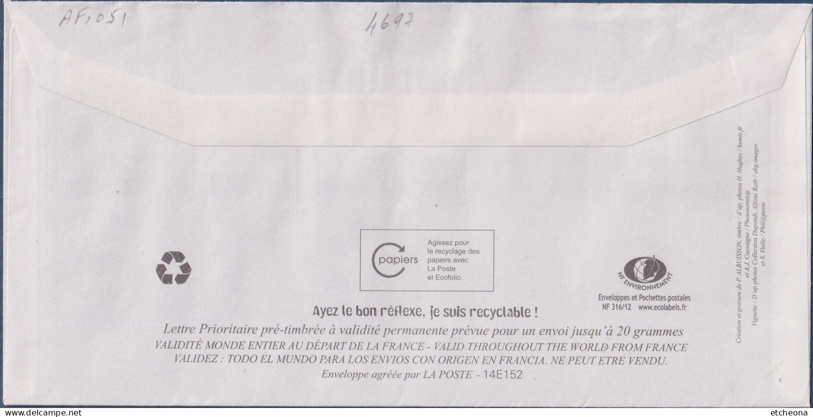 Entier Territoire De Belfort Enveloppe Type Timbre 4697 Oblitéré 19.04.15 Origine Phil@poste, & Portrait F. A. Bartholdi - Prêts-à-poster:private Overprinting