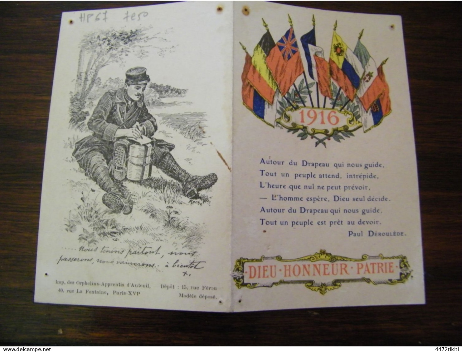 Petit Calendrier 1916 - Dieu . Honneur . Patrie - Drapeaux - 1916 - SUP (HP 67) - Kleinformat : 1901-20