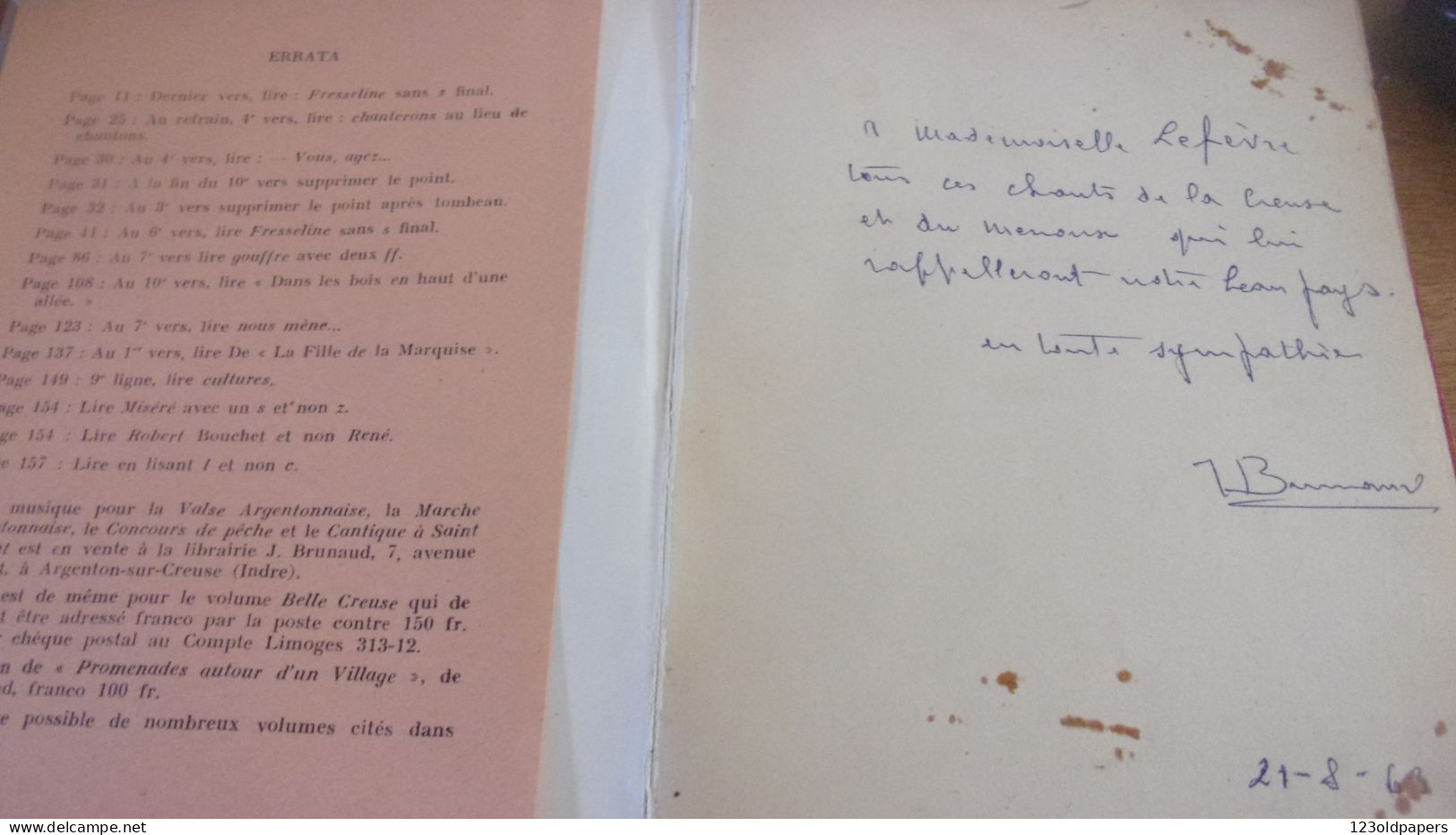 BERRY INDRE 1946  AVEC ENVOIDE L AUTEUR BRUNAUD J BELLE CREUSE GUIDE POETIQUE DE LA VALLEE DE LA CREUSE - Centre - Val De Loire