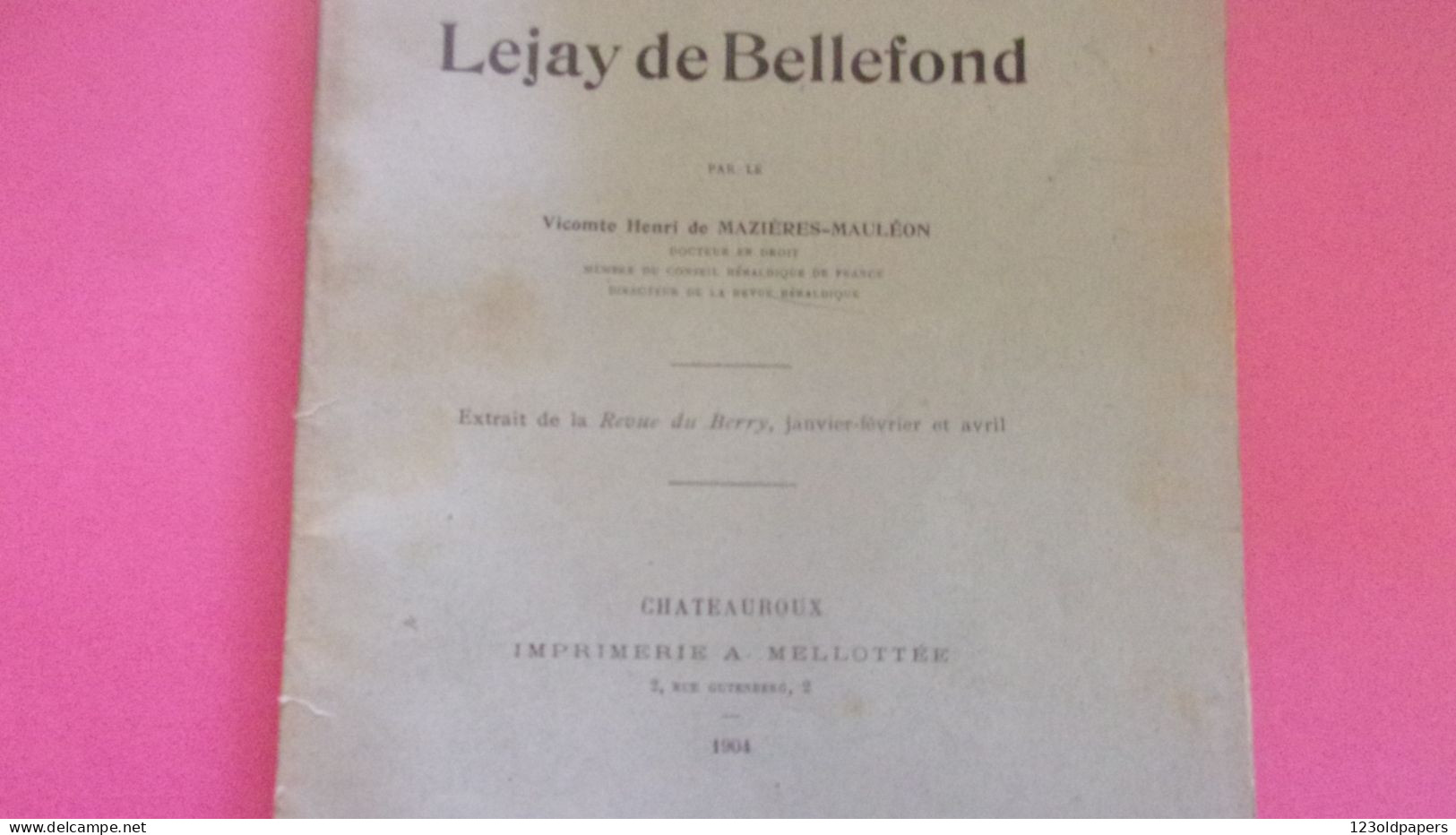 BERRY INDRE 1904 GENEALOGIE DE LA FAMILLE LEJAY DE BELLEFOND PAR VICOMTE DE MAZIERES MAULEON ROMSAC NOBLESSE DE BERRY - 1901-1940