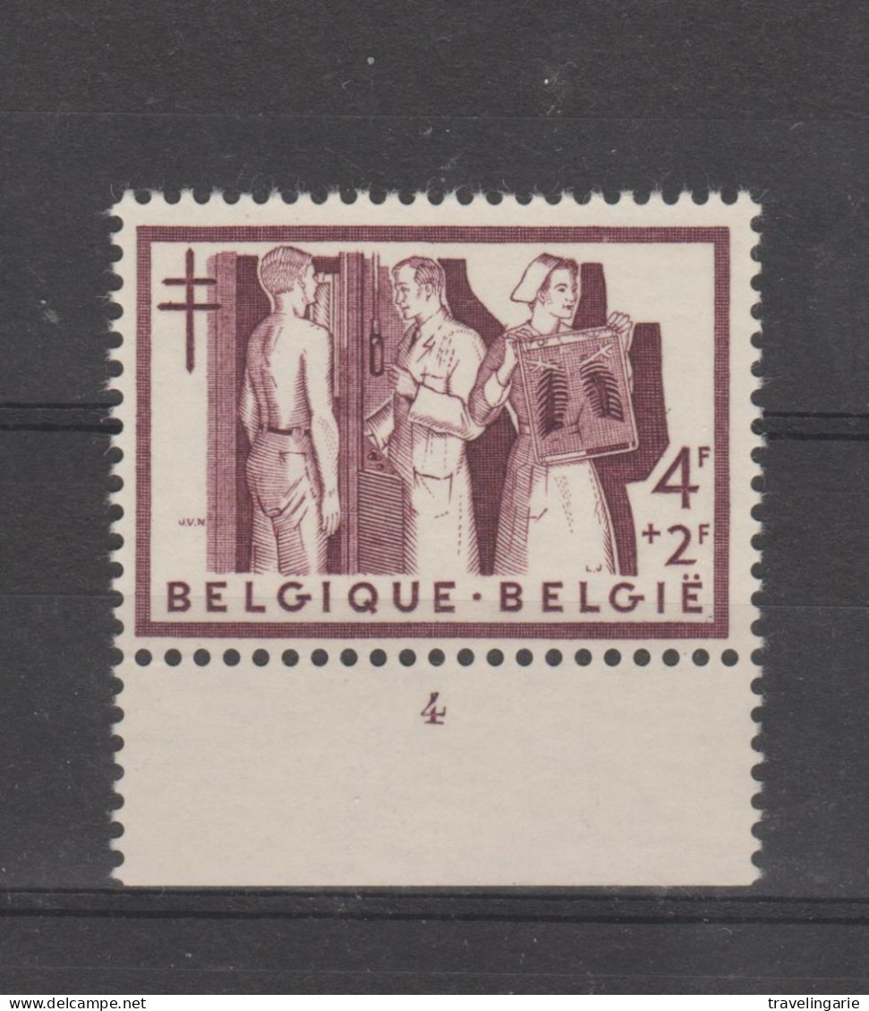 Belgium 1956 Fight Against Tuberculosis 4 Francs Plate 4 MNH ** - ....-1960