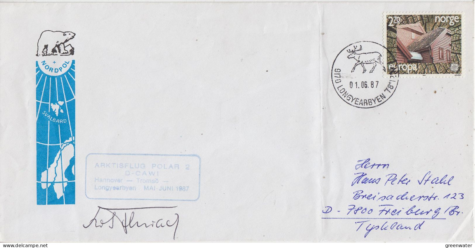 Norway Arktisflug Polar 2 Hannover*Tromso-Longyaerbyen Signature Ca Longyearbyen 01.06.1987 (SX168) - Polar Flights