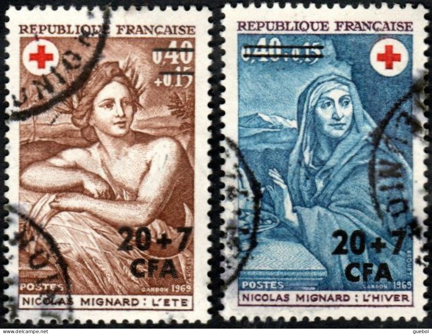 Réunion Obl. N° 388 Et 389 - Croix Rouge - Tableaux De Nicolas Mignard - Usati