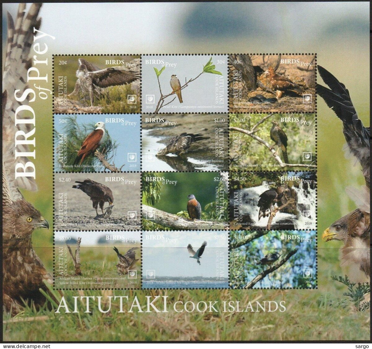 AITUTAKI   - 2018 - BIRDS - UCCELLI - ANIMALS - BIRDS OF PREY  - 12 V. -  MNH - - Aigles & Rapaces Diurnes