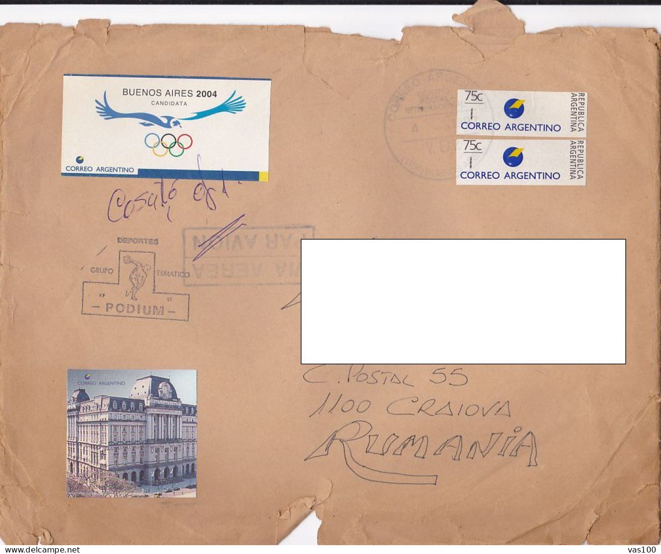 MACHINE PRINTED STICKER STAMPS ON COVER, 2007, ARGENTINA - Cartas & Documentos