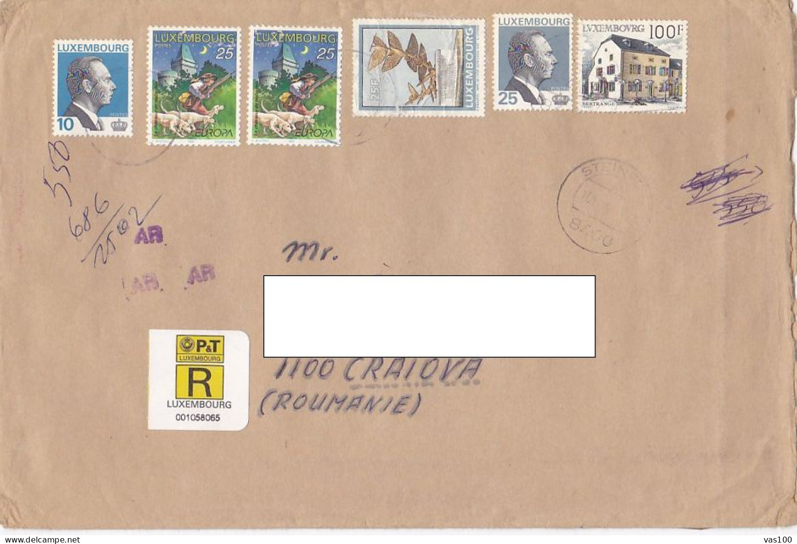 GRAND DUKE JEAN, EUROPA- HUNTING, MONUMENT, ARCHITECTURE, STAMPS ON REGISTERED COVER, 1998, LUXEMBOURG - Covers & Documents