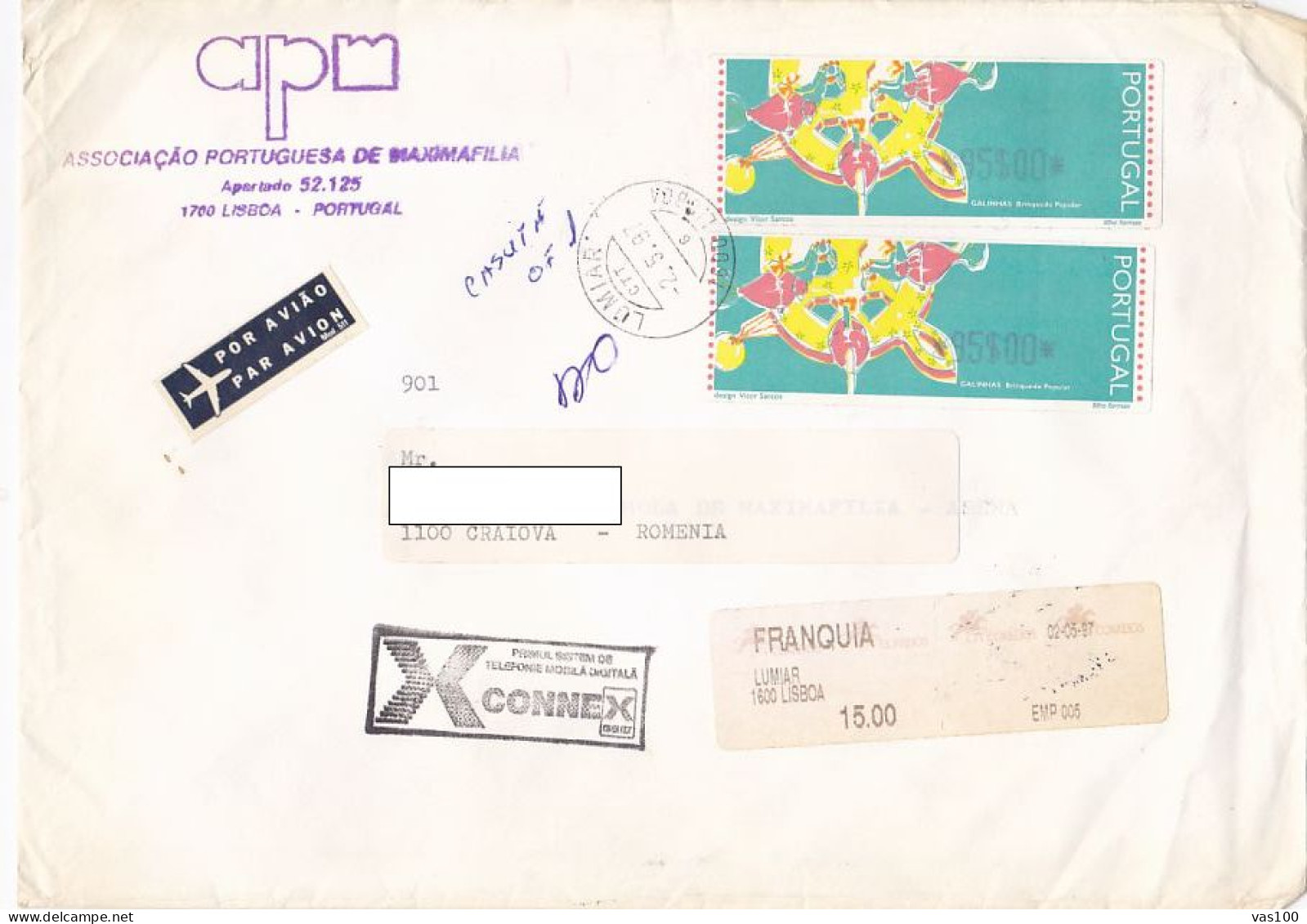 AMOUNT 95, MACHINE PRINTED STICKER STAMPS ON COVER, 1997, PORTUGAL - Covers & Documents