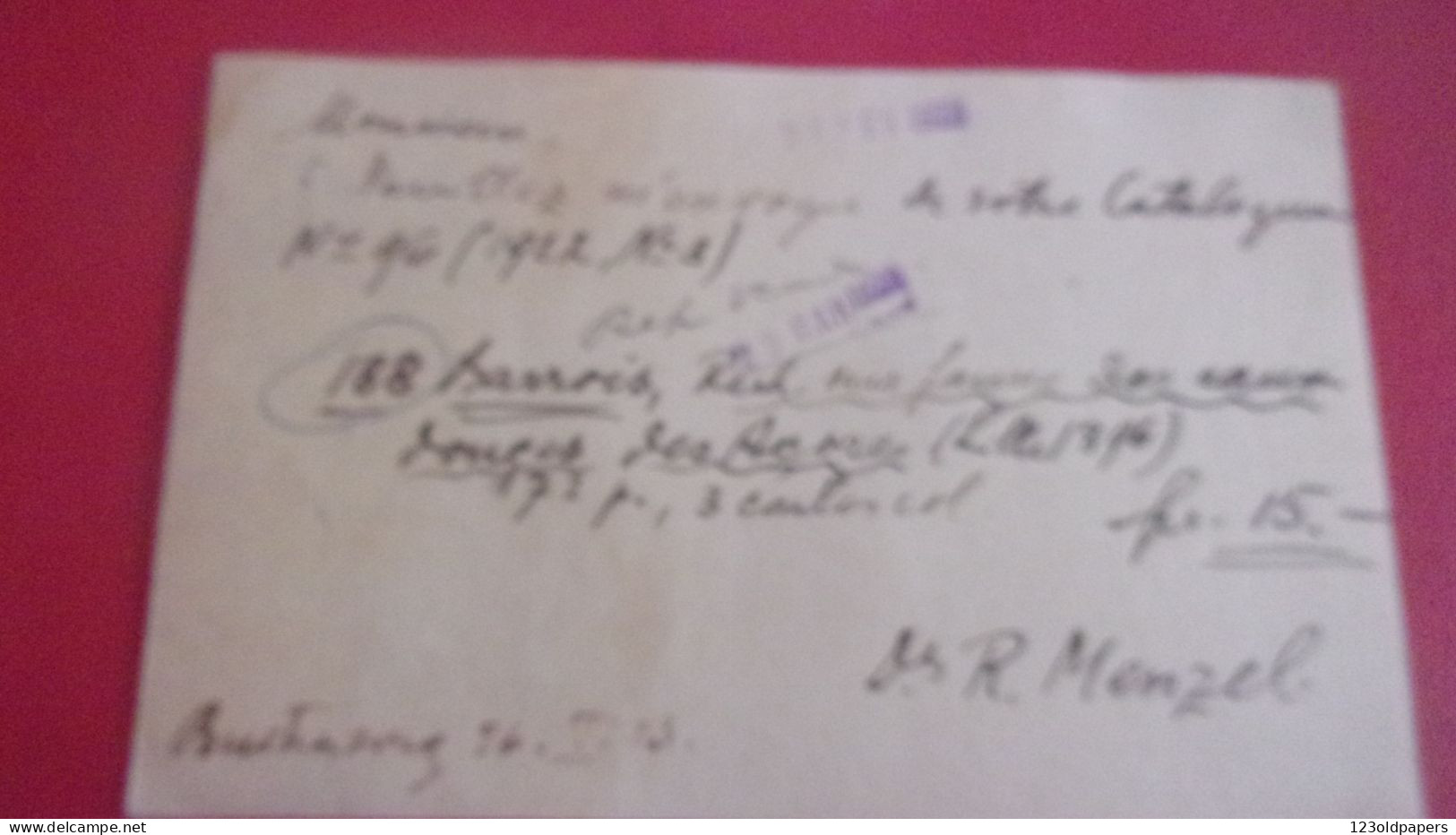 DUTCH INDIES 1923 JAVA BUITENZORG AUTOGRAPHE DOCTEUR R MENZEL  ENVOI VERS PARIS A LIBRAIRIE SCIENTIQUE LECHEVALIER - Other & Unclassified