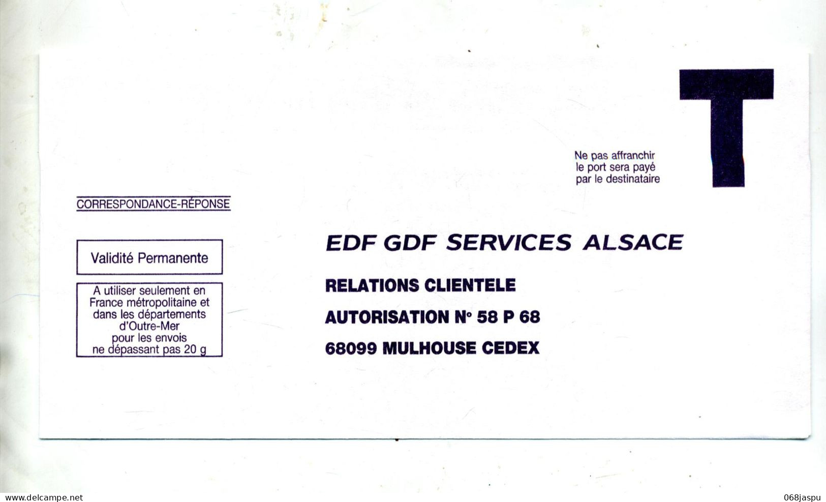 Lettre Reponse T EDF GDF Mulhouse - Cards/T Return Covers