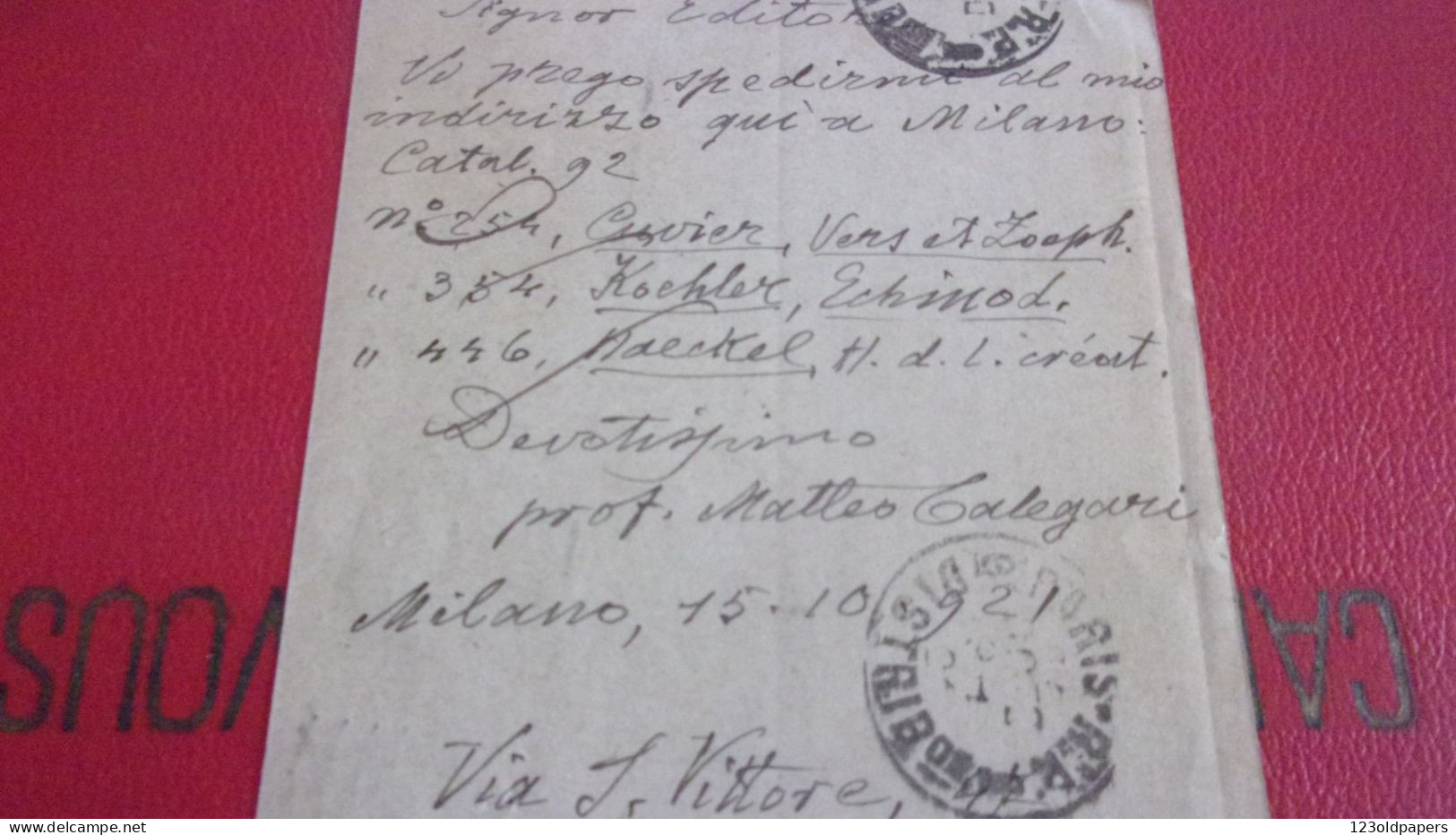 AUTOGRAPHE SUR ENTIER PROFESSEUR  CALEGARI MATTEO POREC 1858 1929 CROATIE BOTANISTE HRVATSKI BOTANIČAR ​​POREČ - Croazia