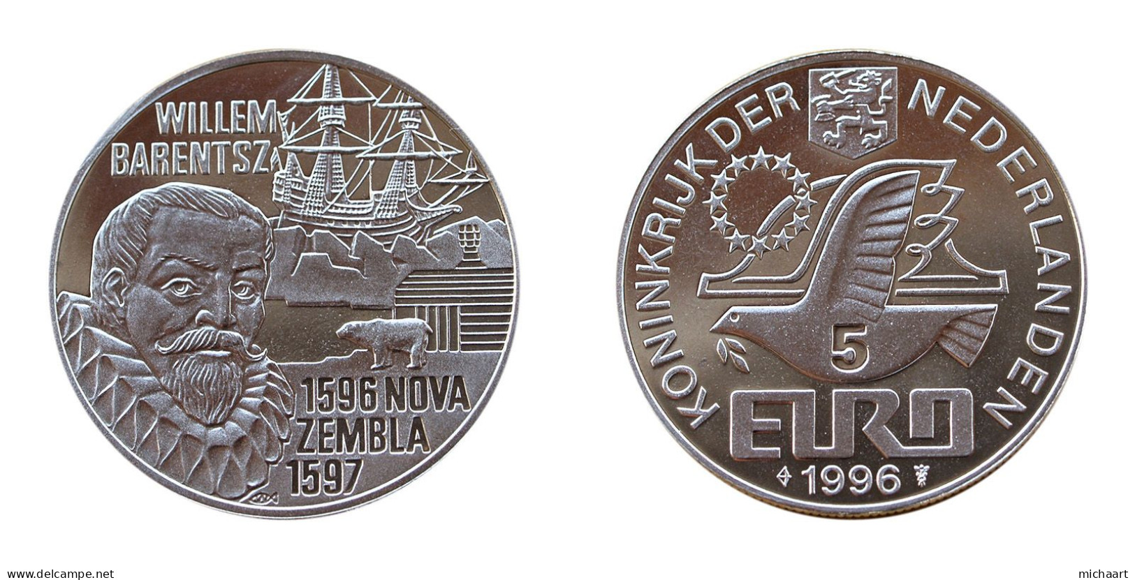 Netherlands 2 Coins Lot 5 Euro Barentsz 1996 Van Oldenbarnevelt 1997 04295