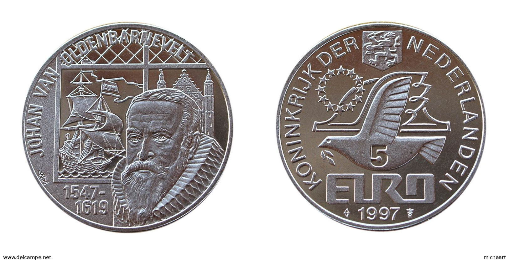 Netherlands 2 Coins Lot 5 Euro Barentsz 1996 Van Oldenbarnevelt 1997 04295