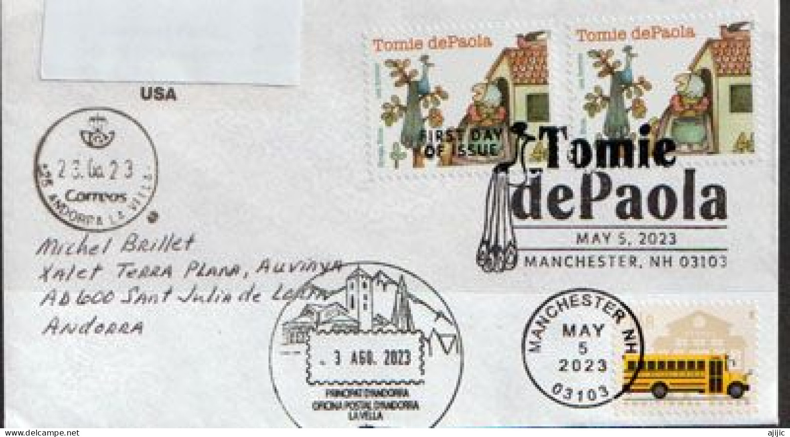 2023.Tomie DePaola.Writer Illustrator Of Children's Books Letter FDC Manchester NH,sent To Andorra With Arrival Postmark - 2011-...