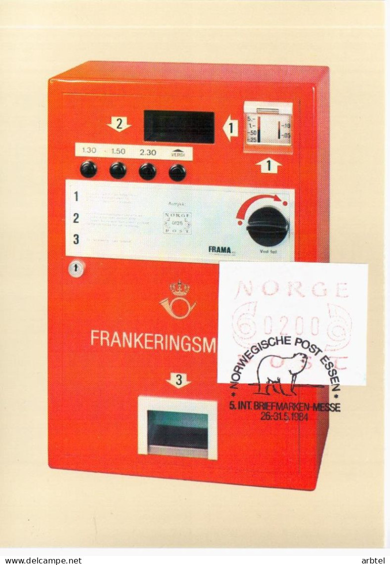 NORUEGA NORWAY TARJETA CON ATM MAT ESSEN 1984 OSO BEAR - Lettres & Documents