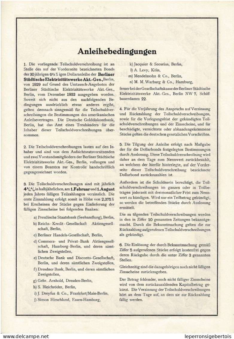 - Obligation De 1934 - Berliner Städtische Elektrizitätswerke - Blanco - Electricité & Gaz