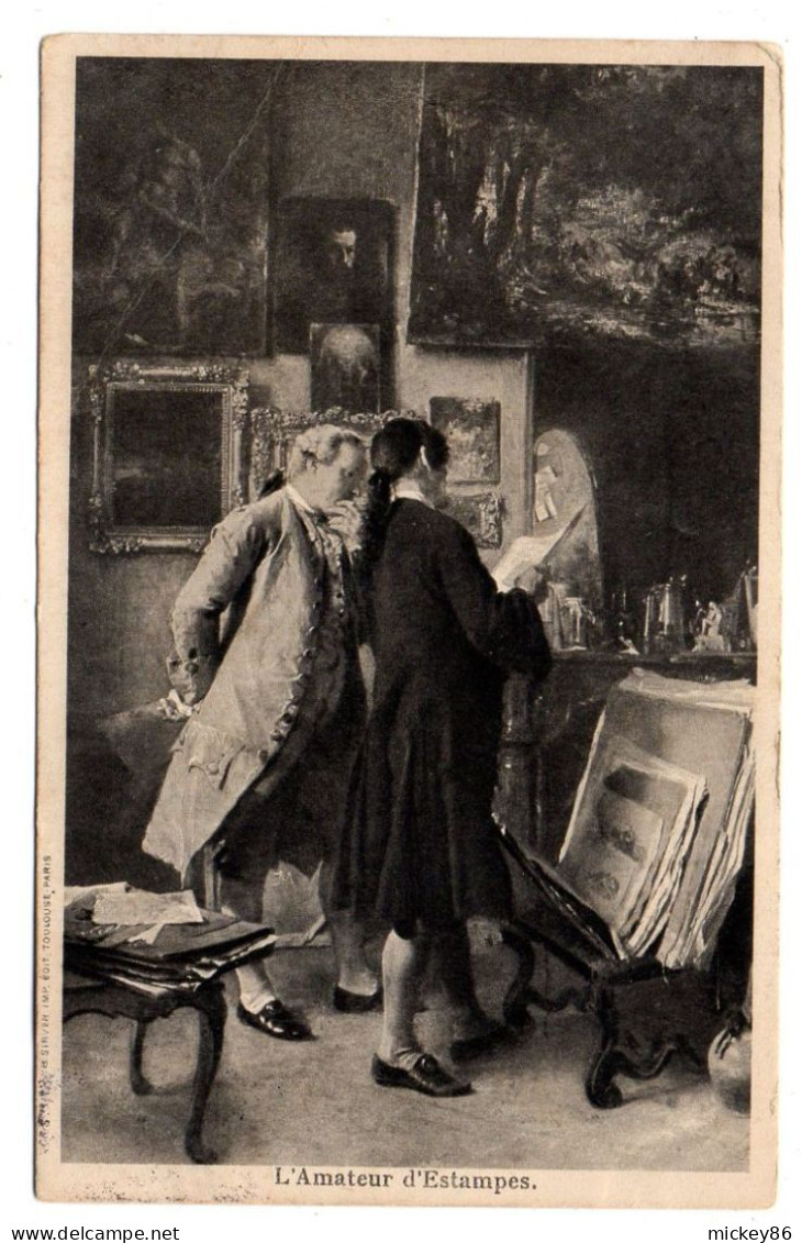Métiers--Magasin D'Estampes..1905--L'Amateur D'Estampes (très Animée)..costumes Ancien Régime ..timbre...cachet - Verkopers
