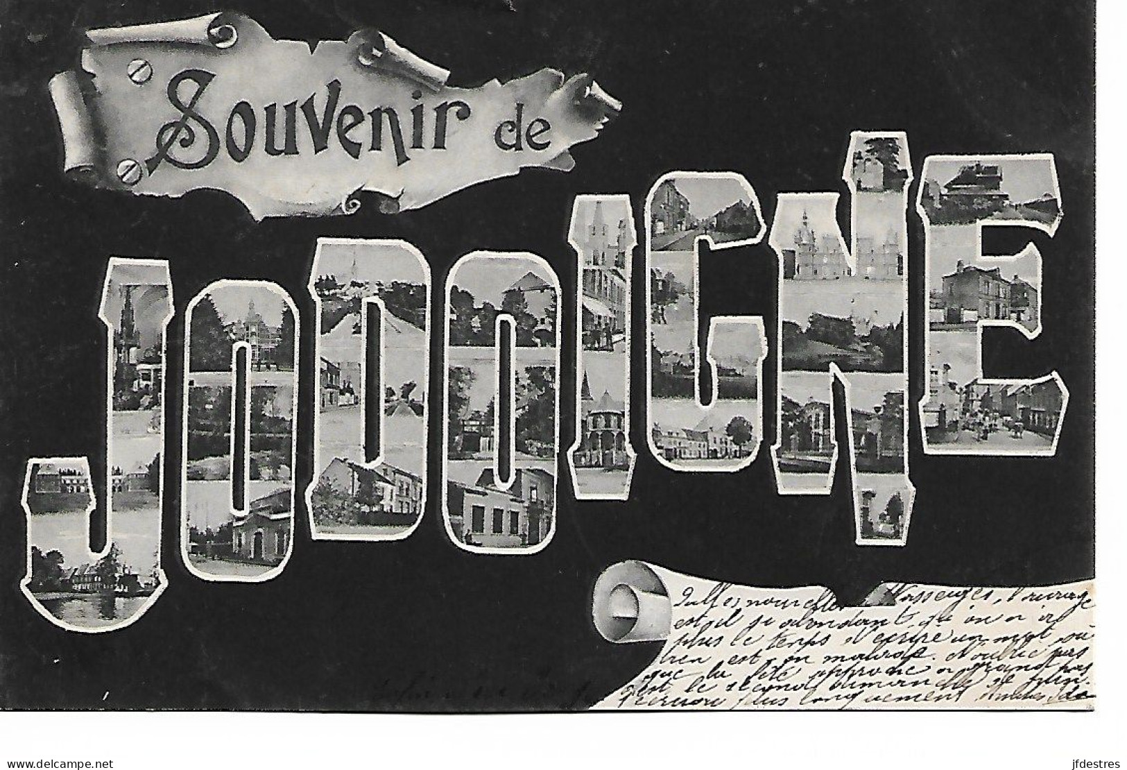 CP  Souvenir De Jodoigne (avec Coins De La Localité Ds Les Lettres). Vers 1905. Ida à Julie Servais Wasseiges - Jodoigne