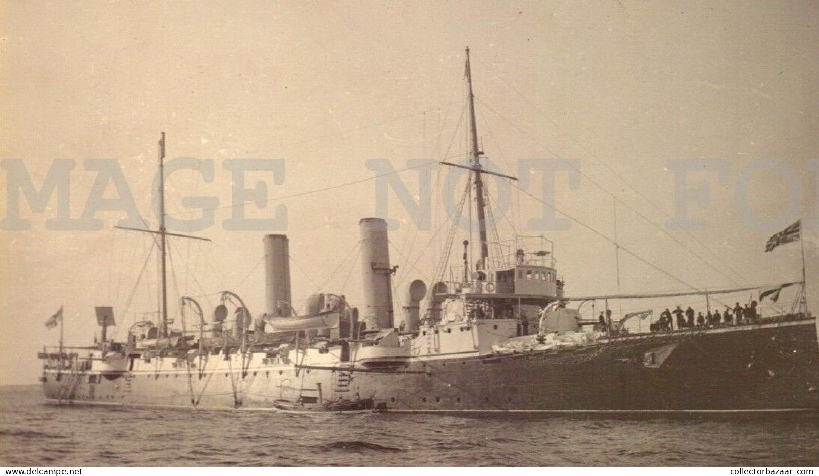 CA1900 UK BATTLESHIP MILITARY VINTAGE ALBUMEN PHOTO IN MONTEVIDEO - Sammlungen & Sammellose