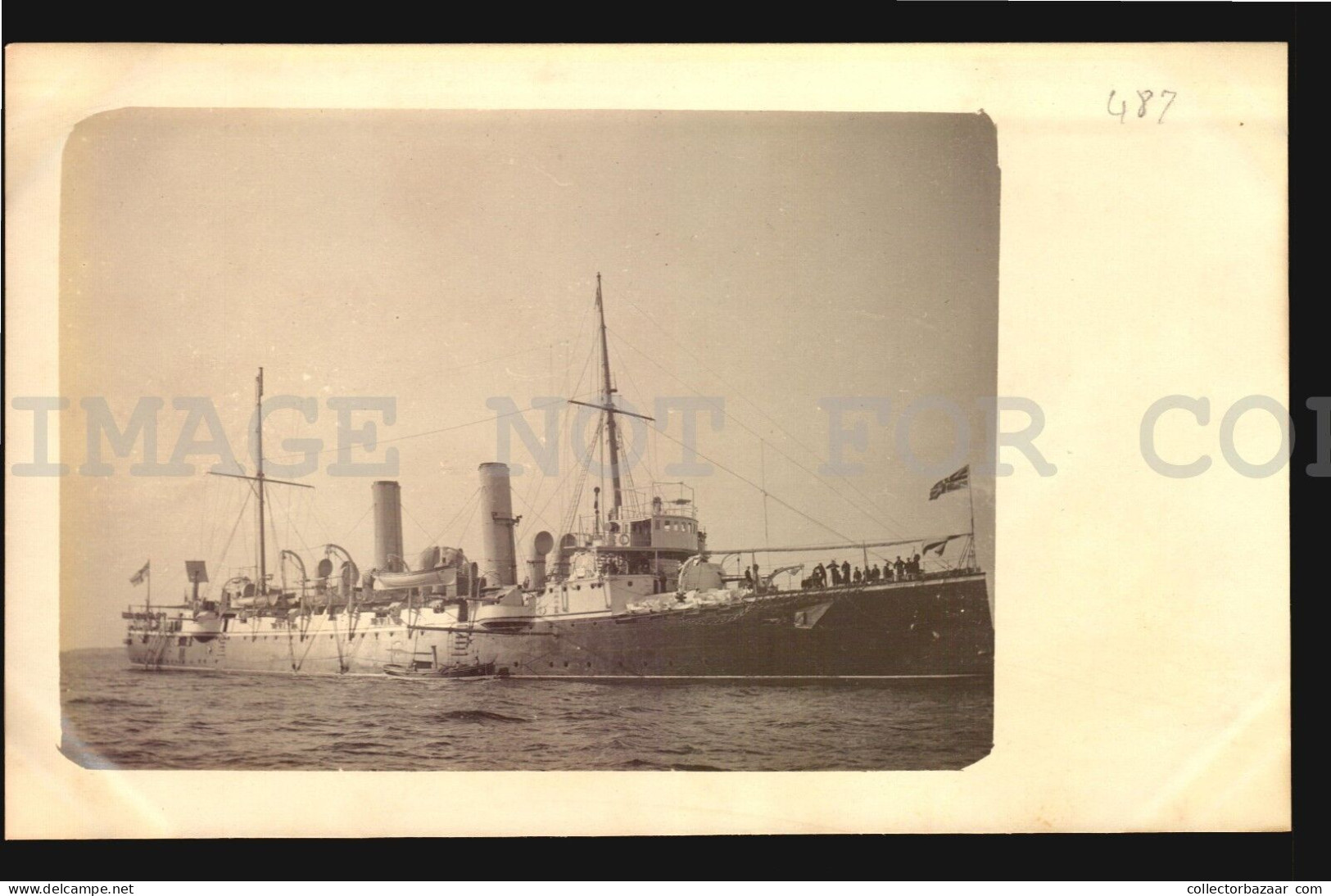 CA1900 UK BATTLESHIP MILITARY VINTAGE ALBUMEN PHOTO IN MONTEVIDEO - Collections & Lots