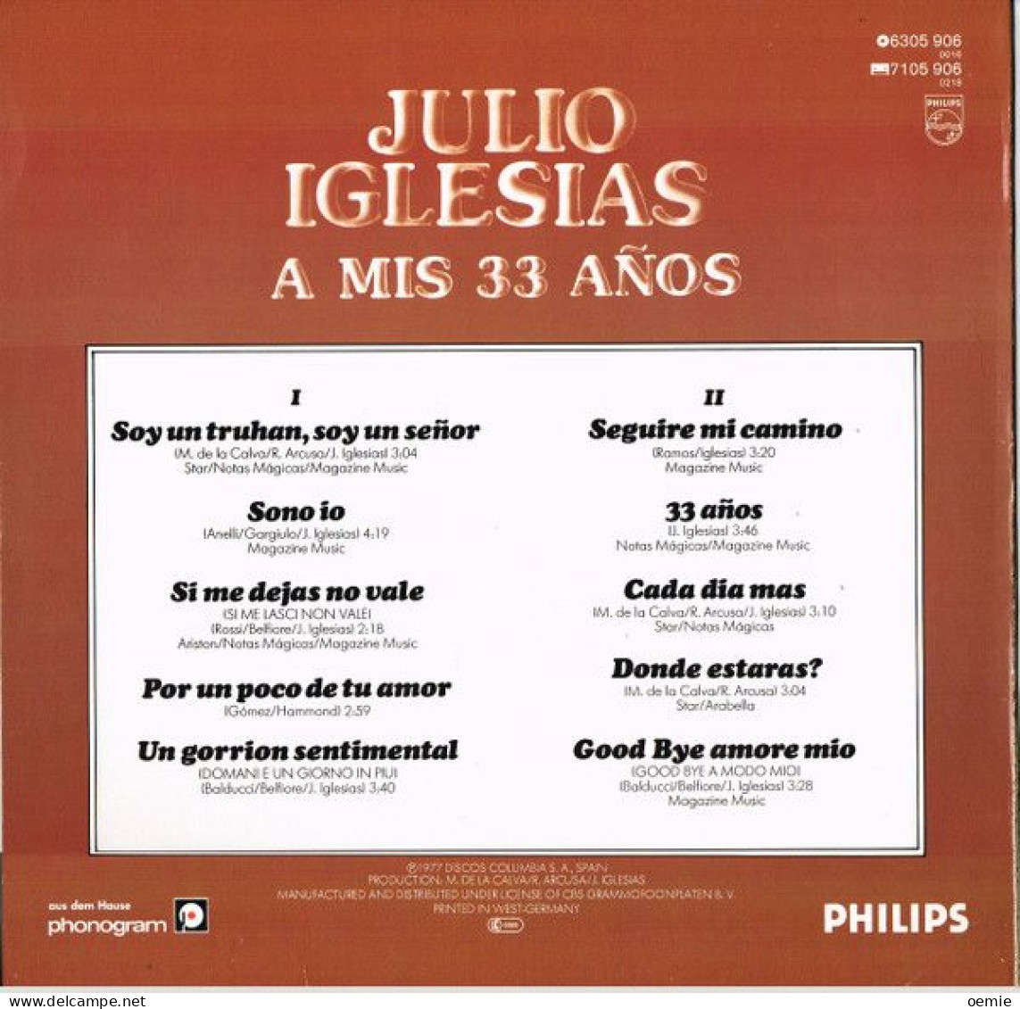 JULIO  IGLESIAS  °°  A MIS 33 ANOS - Otros - Canción Española