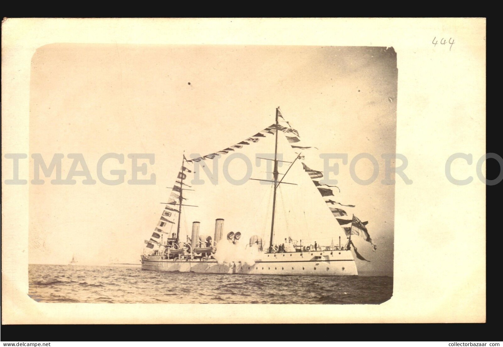 1902 Uk Battleship Military Ship At Montevideo Port 2x Photo Postcard - Colecciones Y Lotes