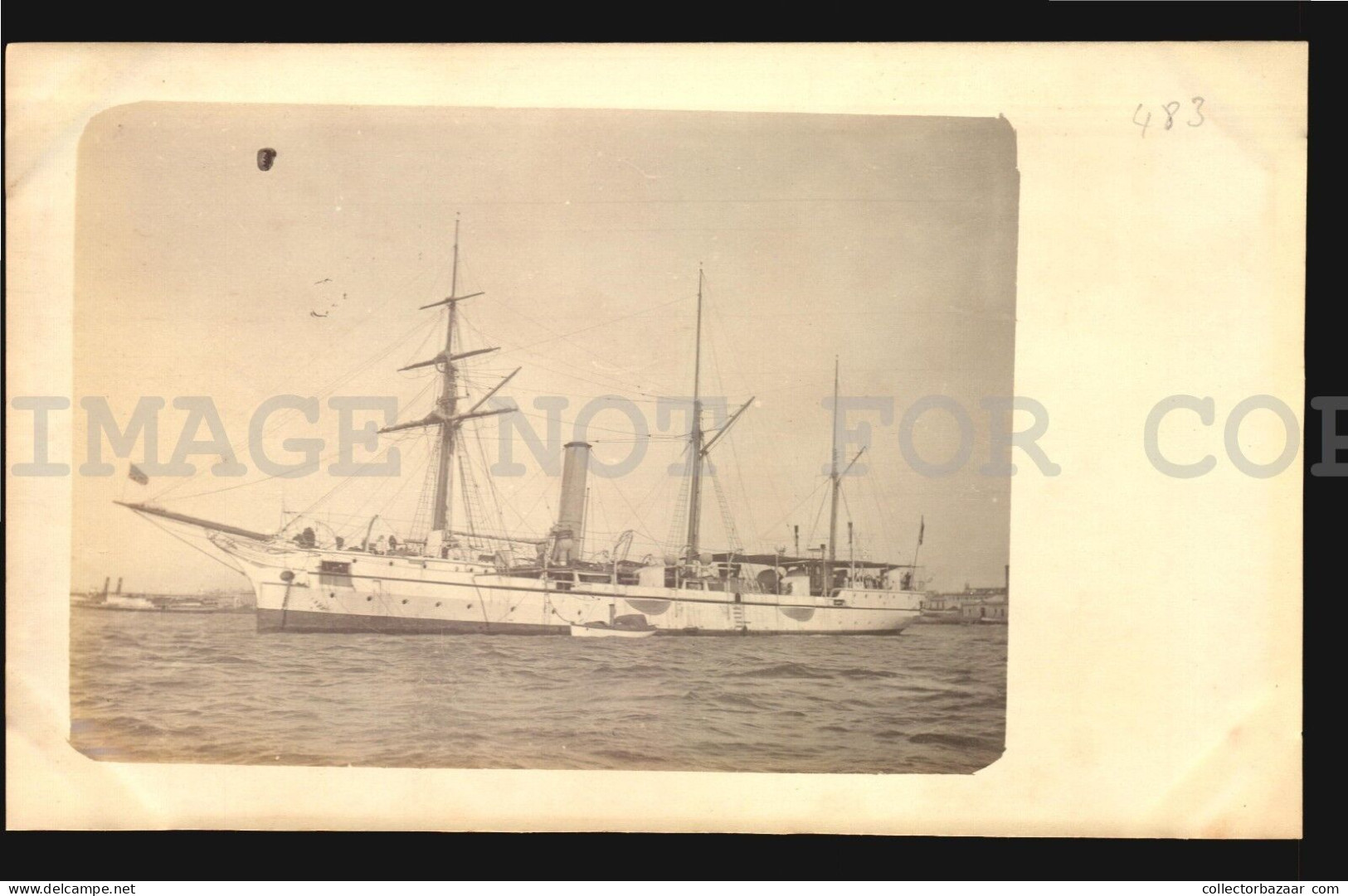 1902 Uk Battleship Military Ship At Montevideo Port 2x Photo Postcard - Collezioni E Lotti